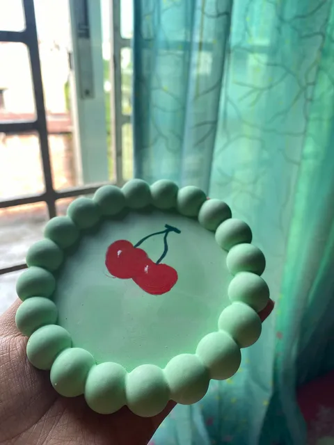 Cherry Motif Round Tray — Mint Green