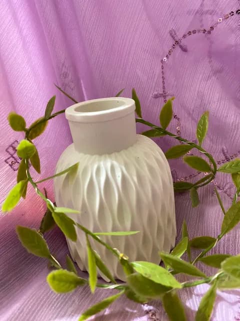Textured Vase — White Leaf Pattern