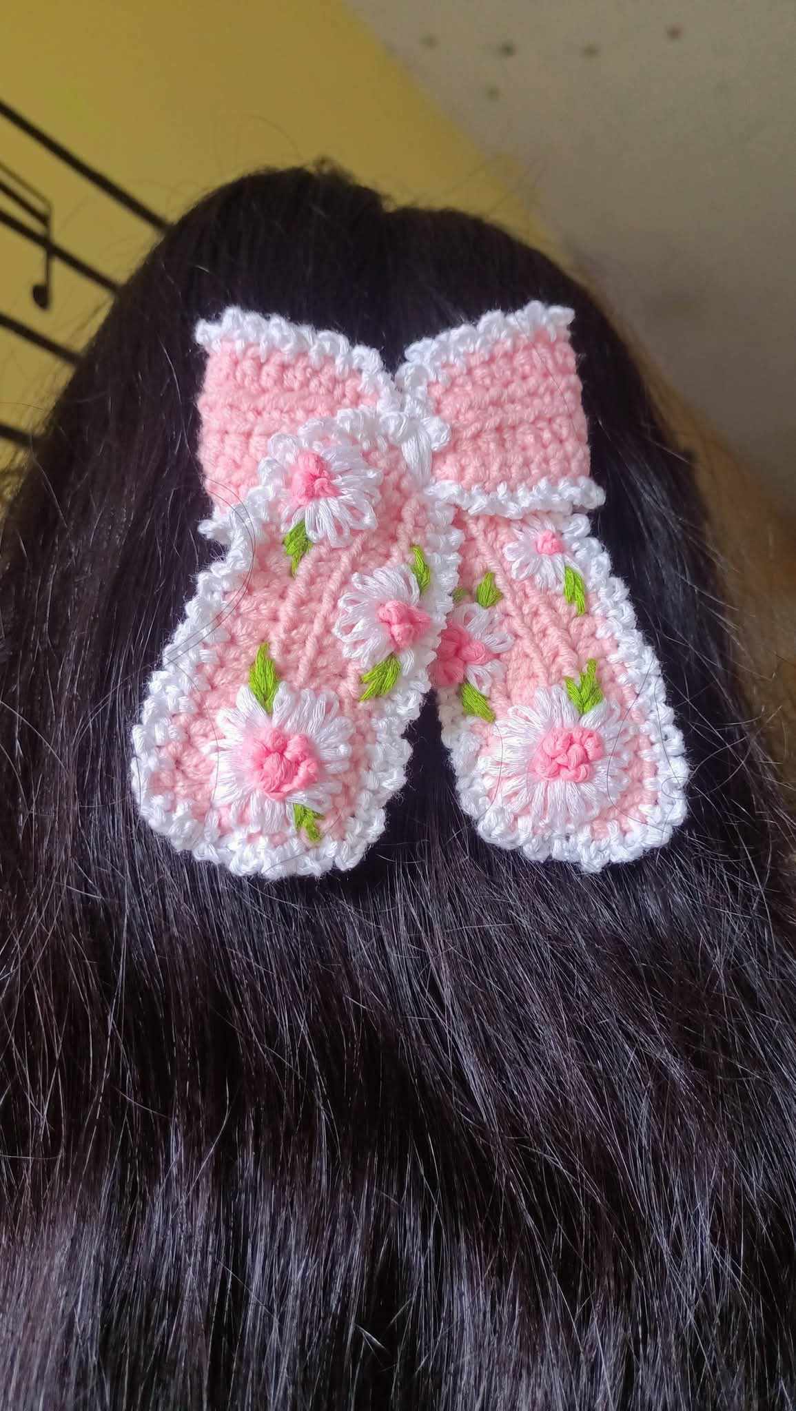 Handmade Kushikata Projapoti Clips — Crochet Pink Butterfly Hair Clip Pair