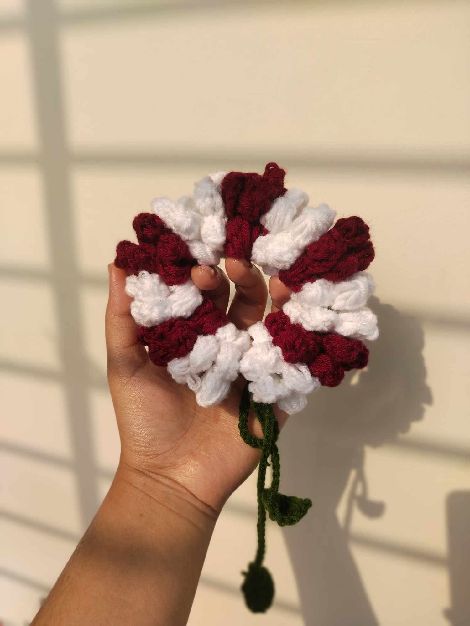 Handmade Kushikata Phul Add-On — Crochet Maroon White Flower for Hair Clips