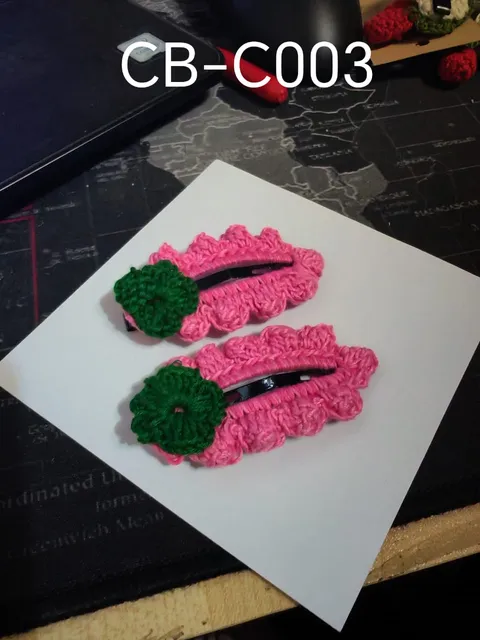 Pink & Green Floral Hair Clips — Pair