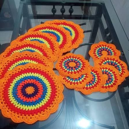 Crochet Table Mat Set — Rainbow Multicolor, 5 Pieces