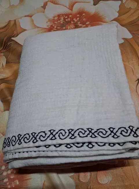 Nakshi Kantha Saree — White Base with Black Scroll Border