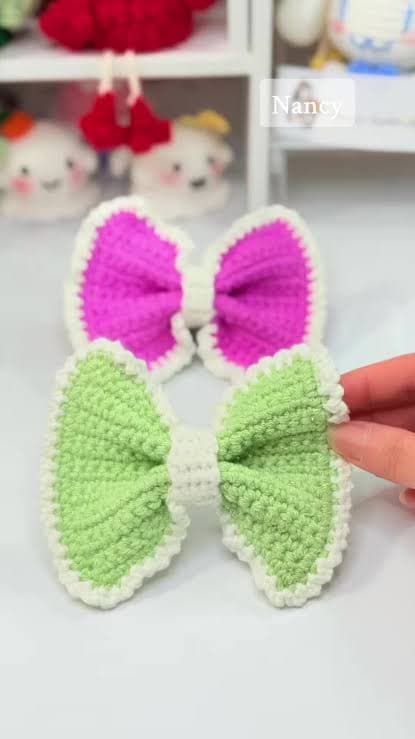 Purple & Green Bow Pair — Crochet
