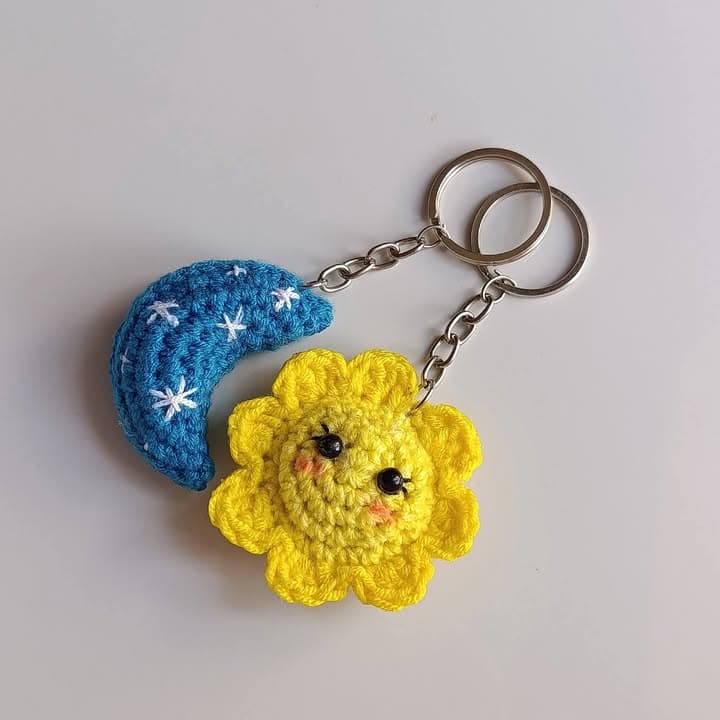 Moon & Sun Crochet Keyring — Amigurumi Charm