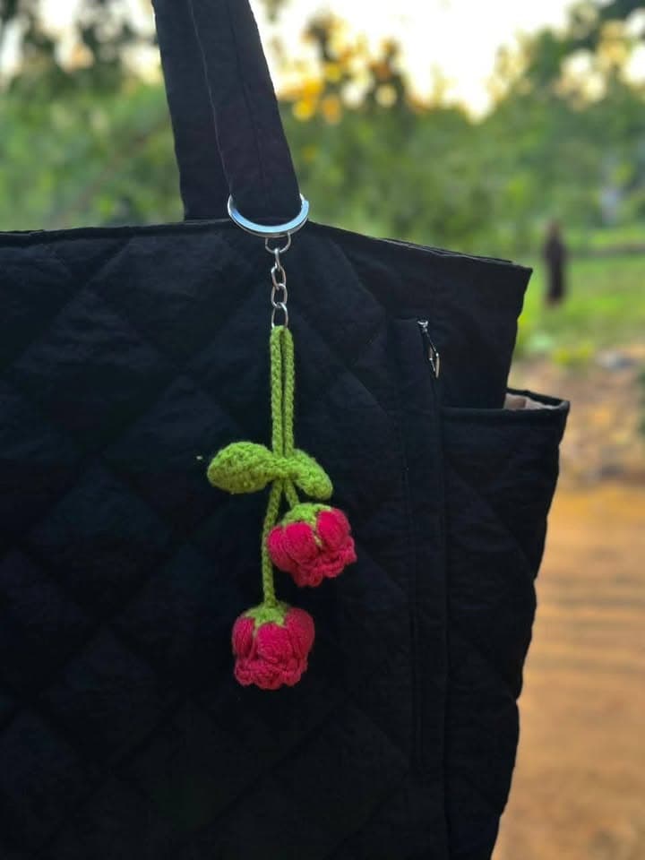 Rose Cherry Crochet Keyring — Bag Charm