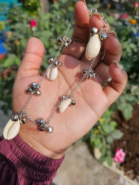 Cowrie Shell Chain Anklet with Bells — Pair